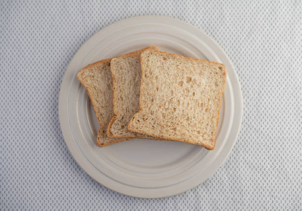 istock A slice of bread on a plate on a white background. Top view 1214173229