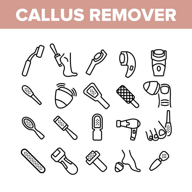 illustrations, cliparts, dessins animés et icônes de callus remover tool collection icons set vector - exfoliation