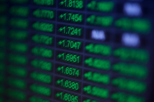 istock Stock market data on LED display concept. 1214175034