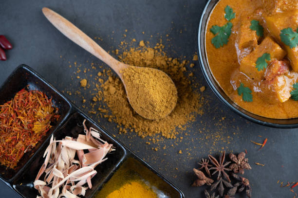 istock Massaman curry in a frying pan with spices on the cement floor. Selective focus 1214177810