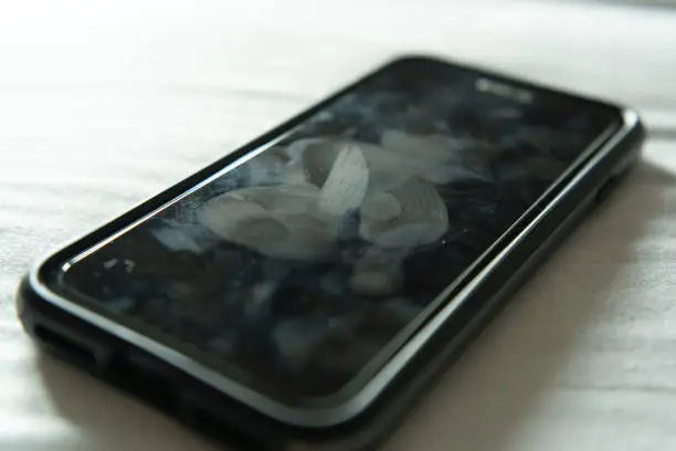 Smartphone with dirty marks on touchscreen