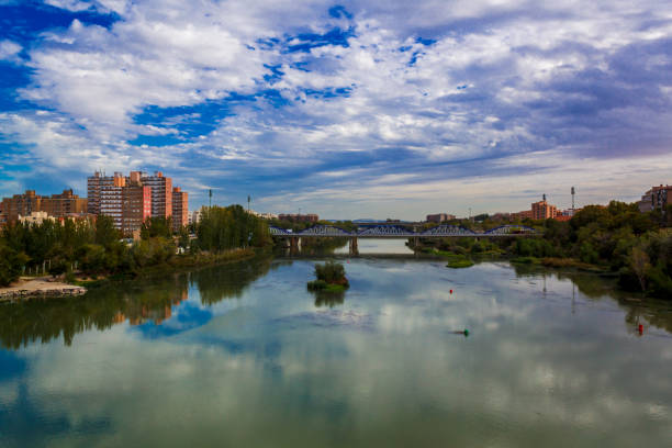 Cityscape on Ebro river in Zaragoza. Spain.