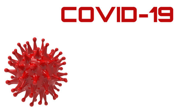 istock Covid-19 banner. Red virus bacteria cells 3D render background image on white background. Flu, influenza, coronavirus model illustration 1214197742