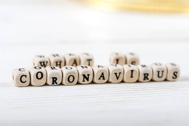 What is coronavirus word written on wood block.
