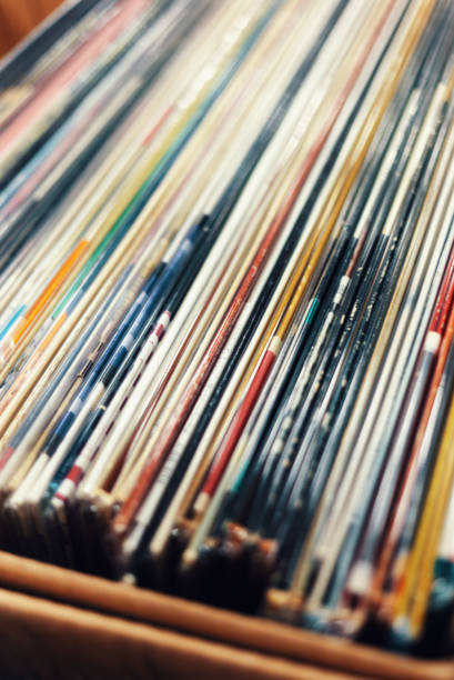 istock Stacks of vinyl records in the store 1214200148