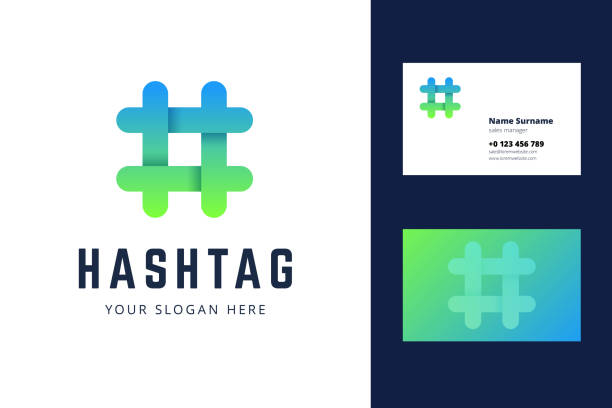 Hashtag emblem and business card template. Hashtag emblem and business card template. Vector illustration for bloggers, social media. microblogging stock illustrations