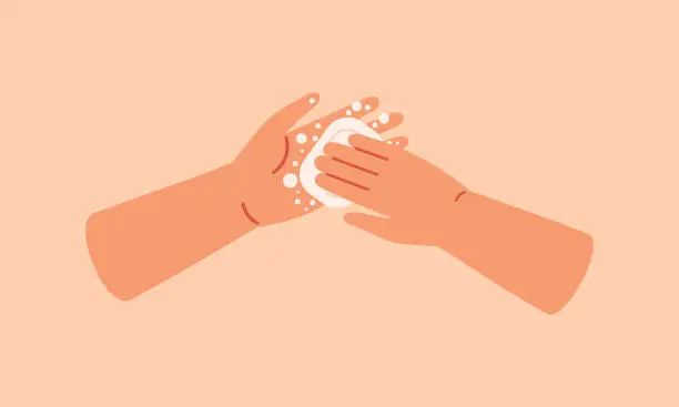 Vector illustration of Regularly and thoroughly wash hands with soap and water.