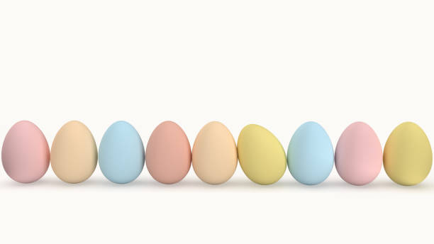 istock Easter eggs painted in pastel colors on a white background. 1214205539
