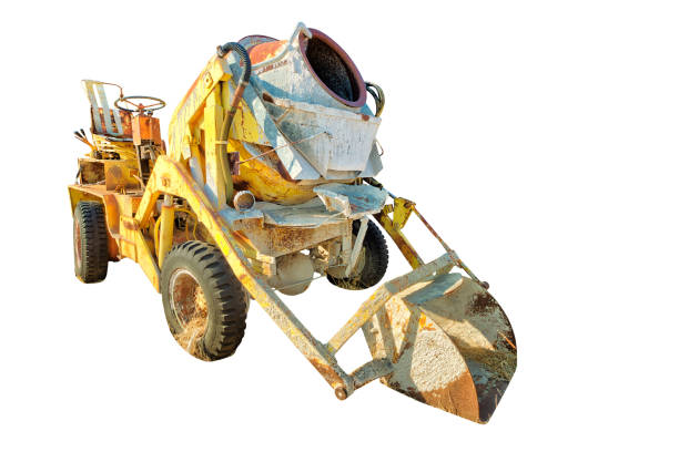 Concrete mixer with excavator