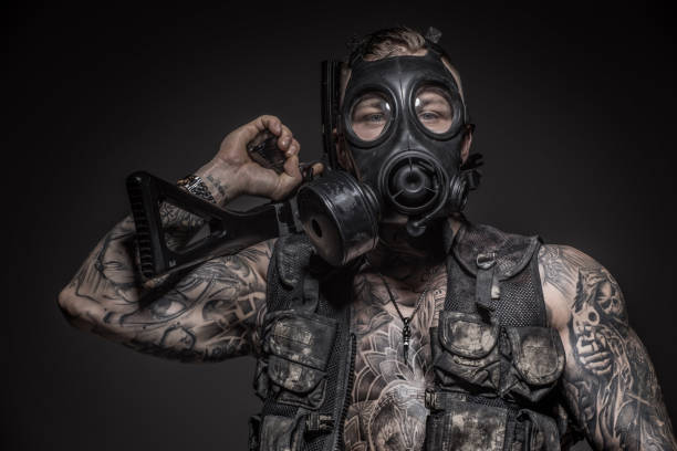 istock Military soldier wearing a gas mask 1214207021