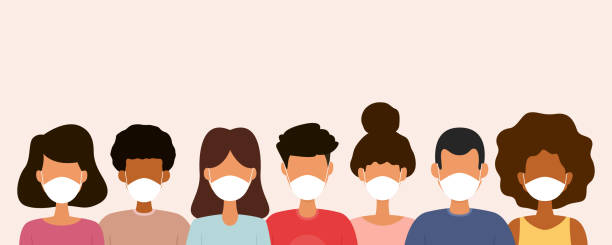 Group of people wearing medical face masks. Protection against virus. Group of people wearing medical face masks. Protection against virus. Vector illustration. protective face mask illustrations stock illustrations