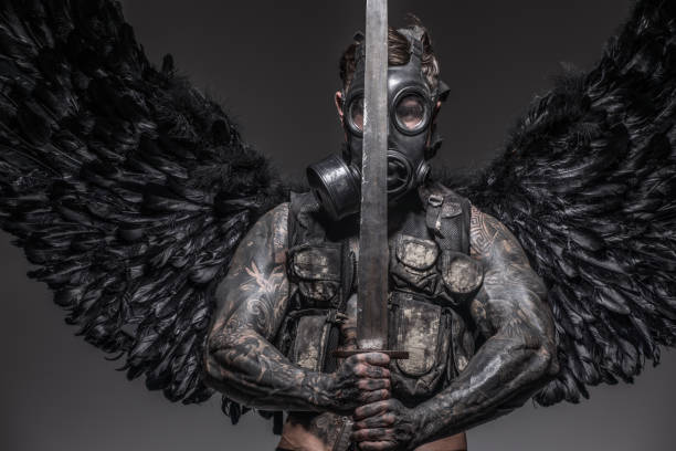 Black Winged Male Warrior Military Angel