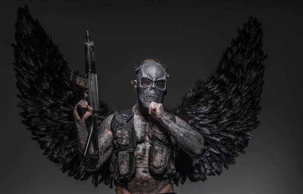 istock Black Winged Male Warrior Military Angel 1214212761