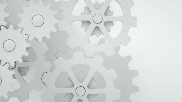 Gears on white background, minimal teamwork concept 3d render Gears on white background, minimal teamwork concept, togetherness, progress, technology. gearstick stock pictures, royalty-free photos & images