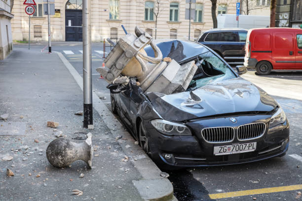 Zagreb hit by the earthquake destroyed cars Zagreb, Croatia - March 22, 2020 : In the morning capital of Croatia, Zagreb has been hit by the magnitude of the earthquake 5.5 per Richter. Cars have been destroyed by fallen parts of the building. zagreb earthquake stock pictures, royalty-free photos & images