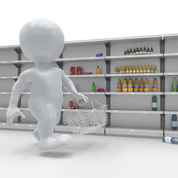 3d render of 3D Morph Man Panic Buying at supermarket