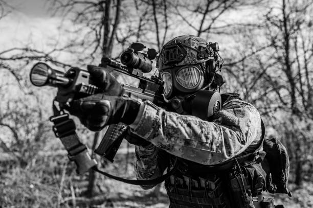 istock Soldier with gas mask 1214214867
