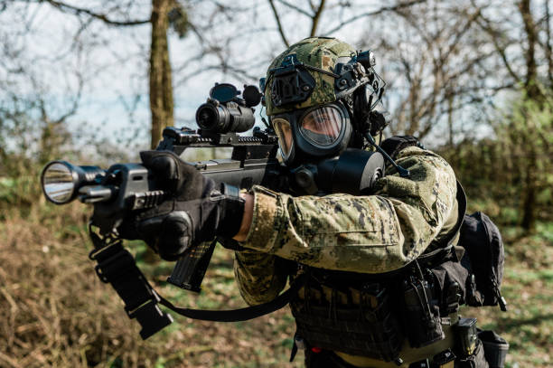 istock Soldier with gas mask 1214214893