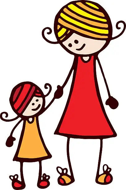 Vector illustration of Little girl and mother