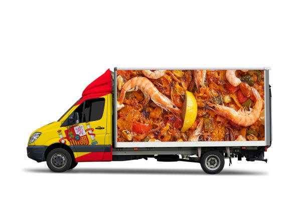 istock Spanish delivery truck isolated on white background 1214217148