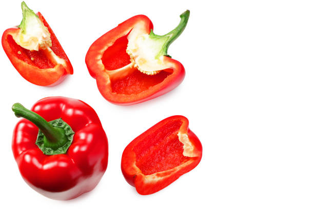 istock red sweet bell pepper with slices isolated on white background. top view 1214217152