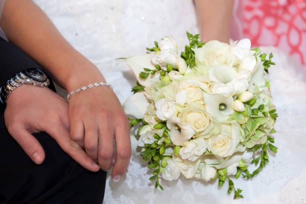 istock A bride and groom hold their hands romantically 1214217208