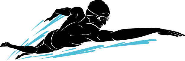 ilustraciones, imágenes clip art, dibujos animados e iconos de stock de natación macho frente crawl silueta - silhouette swimming action adult
