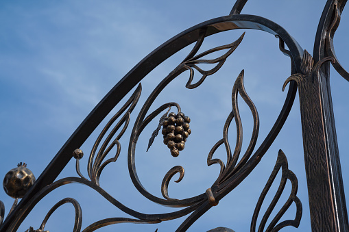 Forged decorated fence against the sky