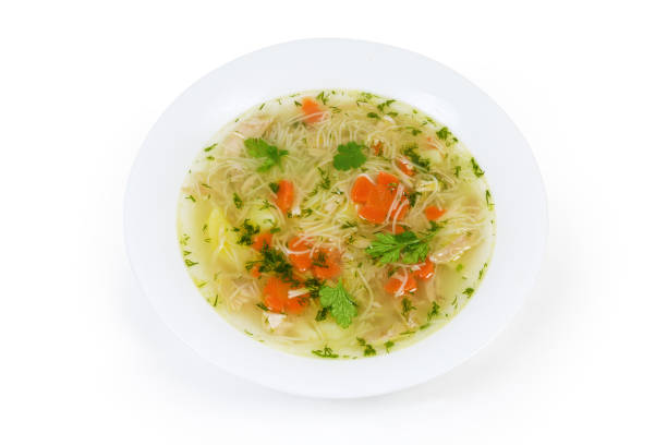 istock Chicken soup with thin short vermicelli in the white dish 1214221235