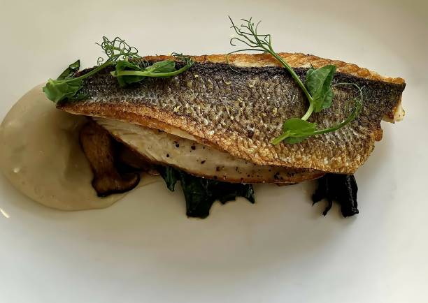 istock Fine dining, grilled fish fillet on mushrooms and herbs 1214221289
