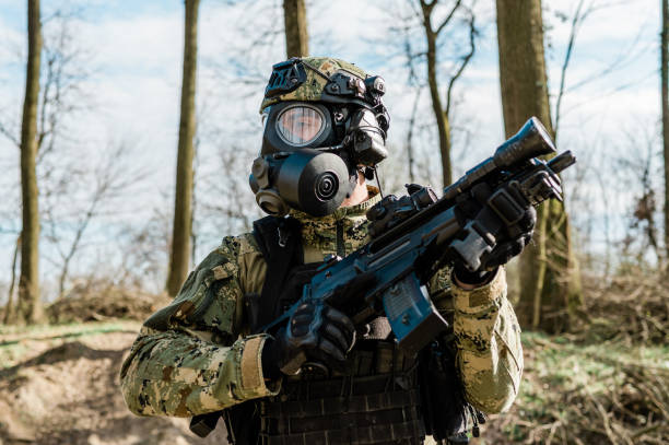 istock Soldier with gas mask 1214222974