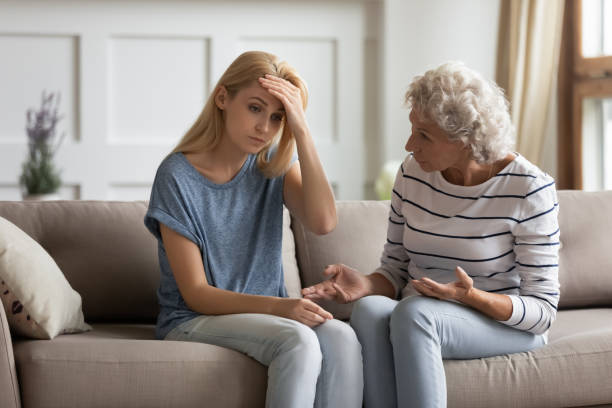 istock Authoritative mature mom lecturing frustrated grownup daughter 1214223627