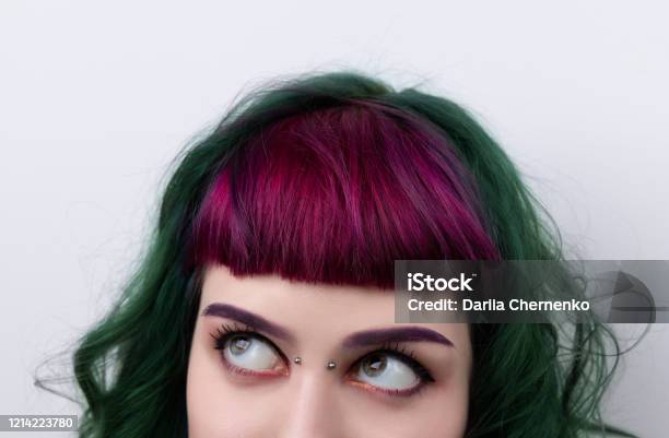 Beautiful Woman With Purple Green Professional Colored Hair Stock Photo -  Download Image Now - iStock