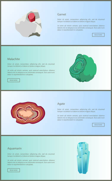 ilustrações de stock, clip art, desenhos animados e ícones de garnet and malachite agate and aquamarine minerals - malachite mineral stone jewelry