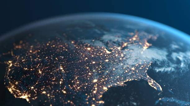 estados unidos de américa por la noche - planeta tierra visto desde el espacio - volar fotos fotografías e imágenes de stock