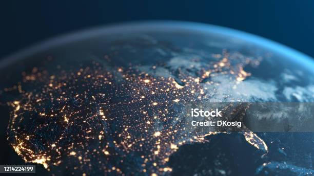United States Of America At Night Planet Earth Seen From Space Stock Photo - Download Image Now