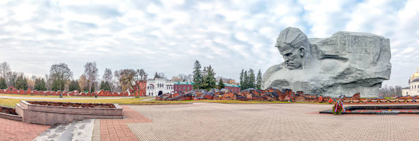 Brest, Republic of Belarus - March 10.2020: Citadel. Courage Monument in the Brest Fortress memorial complex. Panorama