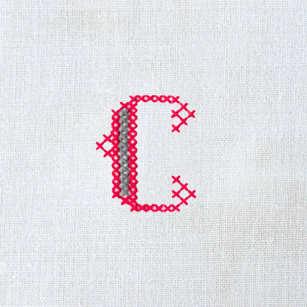 istock Vintage cross-stitch letter C on linen fabric 1214235659