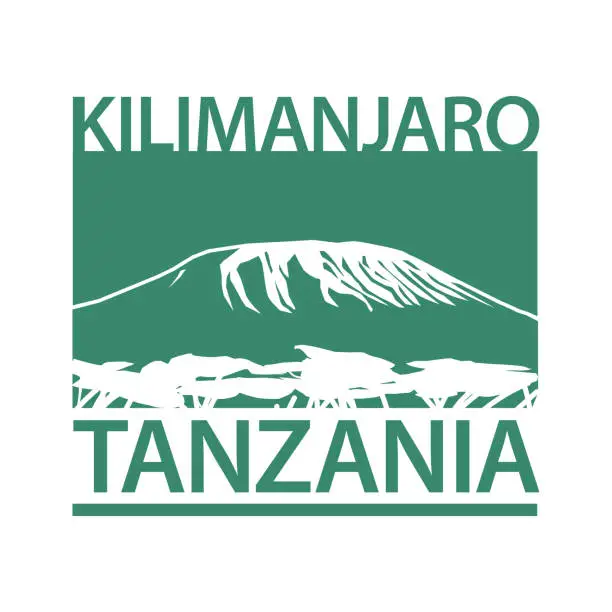 Vector illustration of Mount Kilimanjaro, dormant volcano in Tanzania, Africa