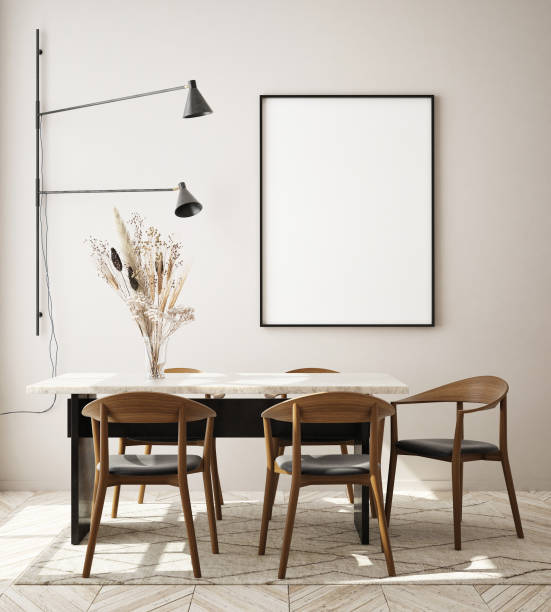 istock mock up poster frame in modern interior background, scandinavian style, 3D render 1214237065