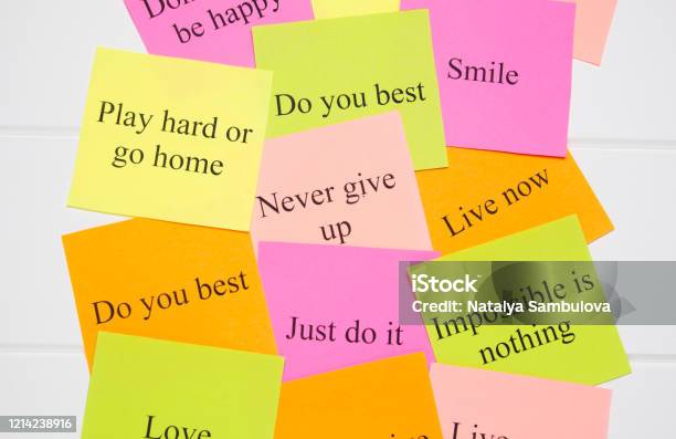 Motivational Words On Colorful Stickers On White Background A Vision Board  Cards With Words Affirmation Development