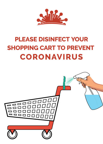 Coronavirus poster with the text: Please disinfect your shopping cart to prevent Coronavirus vector art illustration
