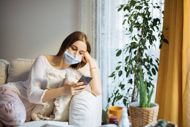 Sick woman having flu or cold.