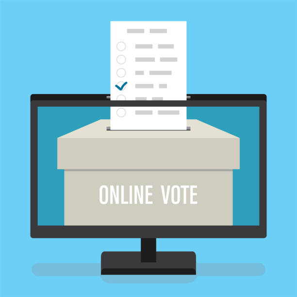 オンライン投票の概念。モニター画面上の投票箱。国民投票や選挙の背景。電子投票。 - check mark点のイラスト素材／クリップアート素材／マンガ素材／アイコン素材