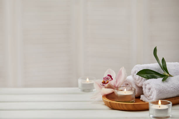 Spa treatments on white wooden table