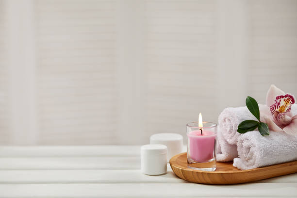 istock Spa treatments on white wooden table 1214242143