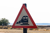 Road sign indicating a railway crossing