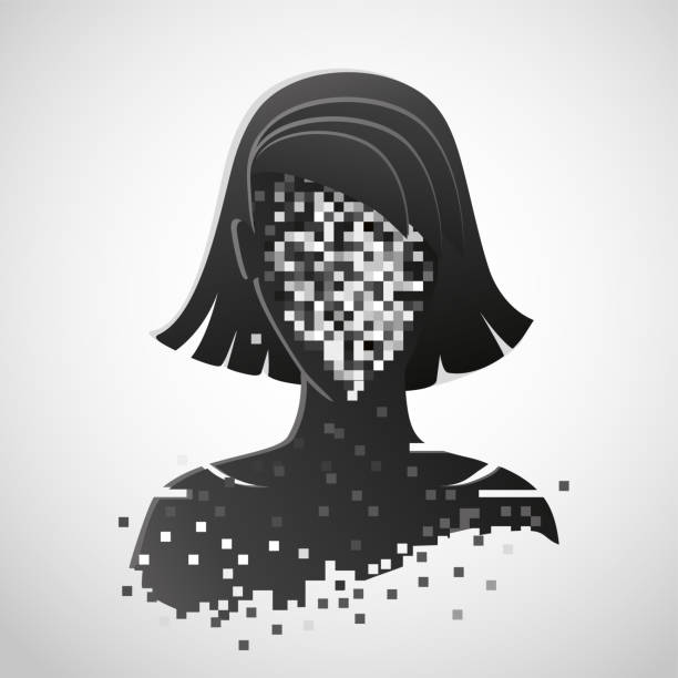 Anonymous vector icon. Privacy concept. Human head with pixelated face. Personal data security illustration. Anonymous vector icon. Privacy concept. Personal data security illustration. Human head with pixelated face. facial recognition woman stock illustrations