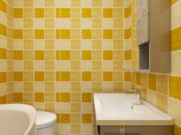 istock 3D rendering,Clean modern residential bathroom and toilet design, which is equipped with washstand, toilet and shower equipment, etc. 1214251590