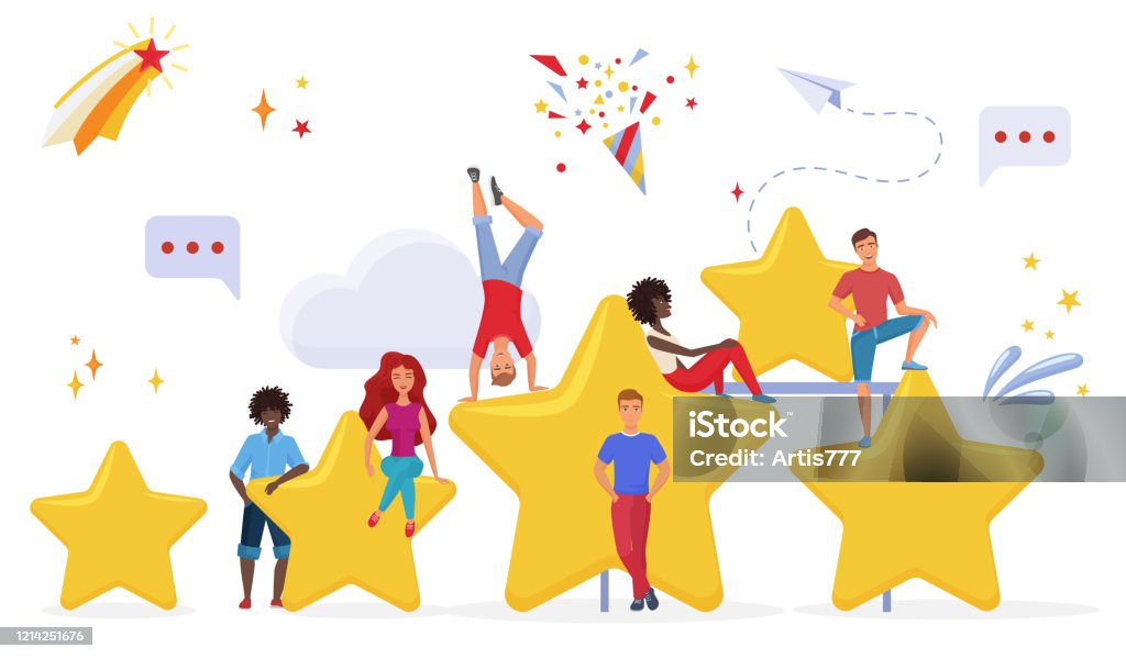 People With Golden Cartoon Stars Flat Vector Illustration Users Evaluating  App Performance Customers Giving Feedback Cartoon Characters Measuring  Consumers Satisfaction With Rating System Stock Illustration - Download  Image Now - iStock